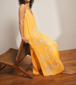 OEM Custom Summer Ladies Beach Sleeveless Long Floral Cute Embroidered 100% Cotton Maxi <b>Sundress</b> Women - Product Image 1