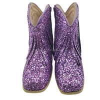 Bottes d'hiver personnalisées pour filles, à talon carré, avec pompon, pour fêtes, courtes, dorées, scintillantes, 2 cm