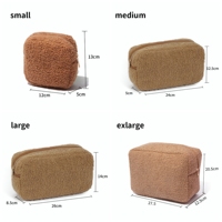 Sacs à cosmétiques en fourrure sherpa style hiver RTS, logo personnalisé, patchs lettres, sac de maquillage de voyage, organiseur de toilette pour femmes, pochettes en peluche