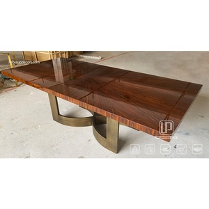 Exclusive Design Customized Antique Dining <b>Table</b> Stainless Steel Luxury Bronze Base <b>Wooden</b> <b>Top</b> Dining <b>Tables</b> UP-5-1 Dining <b>Table</b> - Product Image 1