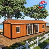 Casa Prefabricada Plegable de 40 Pies con Acabado de Madera, Dos Dormitorios, Techo a Dos Aguas, Aislada, de Rápido Montaje, para Residencia junto al Mar, Resort, Hotel Personalizado