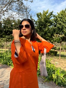 <b>Orange</b> <b>Short</b> Solid Pattern Contemporary Ethnic Cotton Kurta Salwar Set for <b>Women</b>-Bulk Supplier - Product Image 6