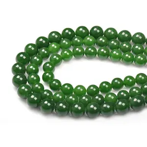 Hot selling natural gemstone 4mm to 20mm smooth round green Taiwan jade loose beads for diy jewelry making