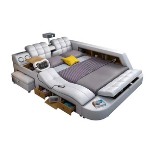 Akıllı ayarlanabilir masaj depolama Modern basit Tatami ana yatak odası ahşap deri sanat yumuşak çok fonksiyonlu düğün çift kişilik yatak - Product Image 5