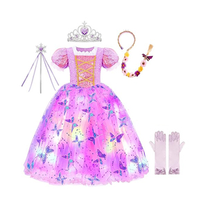 Costumi TV e Cinema, Vestito da Principessa Rapunzel, Costumi per Bambini, Elegante Abito da Principessa per Bambine con Luci - Product Image 1
