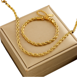 Sıcak Trendy 18K altın kaplama paslanmaz çelik takı takım Metal Wrap zincir dokuma büküm kolye bilezik düğün ve hediye için - Product Image 2