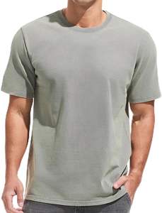 Camiseta de algodón con cuello redondo pesado para hombre-Camisetas lavadas gruesas desgastadas para hombre - Product Image 4