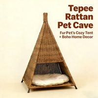 Erhöhtes, niedliches Katzenbett, Hunde-Höhle, PP-Rattan, atmungsaktiv, wasserdicht, dreieckig, für den Innen- und Außenbereich, abnehmbar, waschbar, alles inklusive