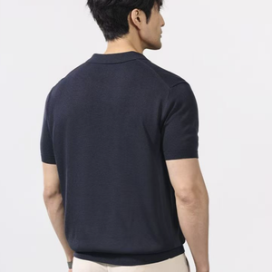 Polo de Algodón Gris de Manga Corta para Hombre, Color Sólido, Informal, Tejido Transpirable, Corte Regular - Product Image 3
