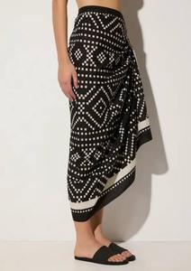 Black Floral Pareo Sarong <b>Beach</b> <b>Wrap</b> Printed Cover Up <b>Skirt</b> Lightweight Swimwear Accessory Summer Resort Fashion Clothing - Product Image 3