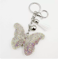 Pendentif Papillon Scintillant Bleu Lac avec Strass et Pompons, Ornement Suspendu de Haute Qualité, Porte-clés Best-seller