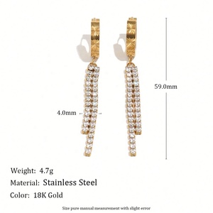 Boucles d'oreilles pendantes longues en acier inoxydable avec zircon et papillon, tendance, cadeau, bijoux minimalistes, hypoallergéniques - Product Image 2