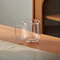 Mug à café élégant et moderne à double paroi isolée en verre avec poignée, sans BPA, sans danger pour les aliments, résistant à la chaleur, réutilisable, transparent, compatible lave-vaisselle