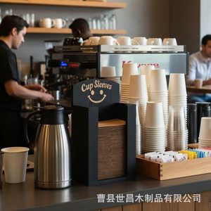 กล่องเก็บแก้วติดผนังไม้สำหรับร้านกาแฟ ที่ใส่เครื่องดื่ม เป็นมิตรกับสิ่งแวดล้อม - Product Image 4