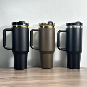 Personalized 40oz Double Wall Vacuum Insulated Tumbler with Handle Powder Coated Gold Plated Laser Engraved Stainless Steel Trav - Product Image 6