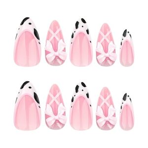 24 piezas <span class=keywords><strong>de</strong></span> prensa cuadrada rosa en las <span class=keywords><strong>uñas</strong></span>, pegamento para <span class=keywords><strong>uñas</strong></span> cortas, <span class=keywords><strong>uñas</strong></span> artificiales acrílicas reutilizables, Punta francesa, arco, diseño <span class=keywords><strong>de</strong></span> patrón <span class=keywords><strong>de</strong></span> <span class=keywords><strong>vaca</strong></span> completo - Product Image 5