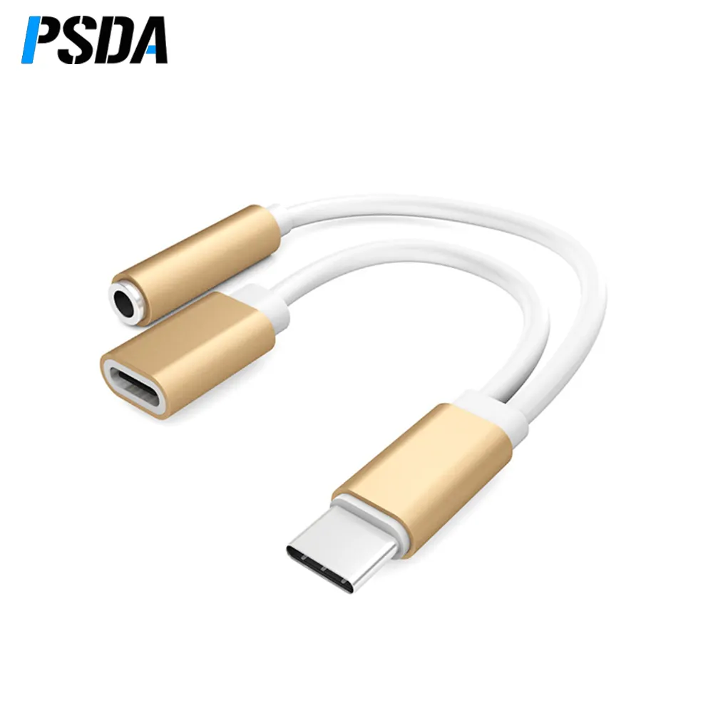 PSDA phone accessories USBC to 3.5mm Aux 2 in 1 USB C Jack Headphone Adapter Type C 3.5mm Audio Charging Cable for Xiaomi Huawei