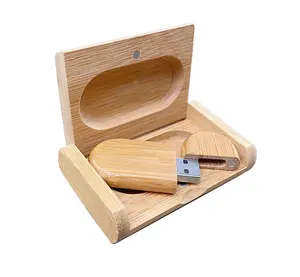 32GB Classical Wooden USB Flash Drive 16GB Memory Stick Oval Wood Pendrive with Gift Wooden Case Box Custom Logo