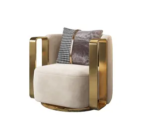 Living Room Furniture Accent Modern Gold Luxurious Nordic High Quality Fashion Metal Stainless Steel Base Leisure Swivel Chairs
