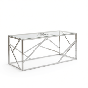Tavolino da Caffè Moderno in Acciaio Inossidabile Argento con Piano in Vetro Temperato, Arredamento per Soggiorno - Product Image 1