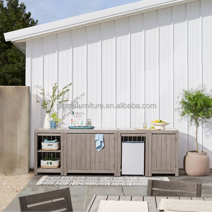 New Arrival Build Your Own Customizable Outdoor Furniture  Teak Wood All Weather Kitchen Cabinet Shelf Set
