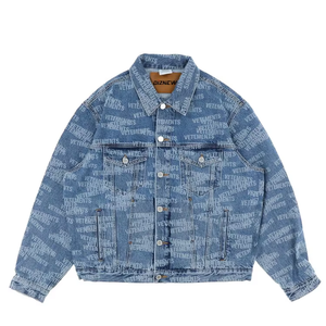 Veste en jean pour hommes en vrac Version personnalisée la distribution aléatoire de lettres impression coton mince OEM Service Cartoon - Product Image 3