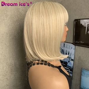 Parrucca Sintetica DREAM ICE'S, Bob Corto Liscio 12 Pollici, Biondo Chiaro, Elegante e alla Moda, Resistente al Calore, Densità 150% - Product Image 3