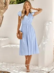 Linda Fashion Guangzhou Factory Custom Lady Lace 100% Cotton Maxi Dress Women Elegant Summer Casual Dresses
