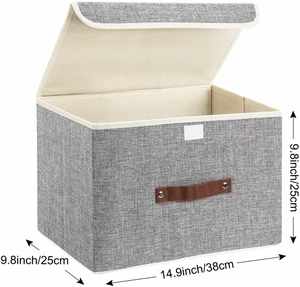 Foldable Storage <b>Bins</b> Cotton and Linen Storage Boxes with Lids and Handles - Product Image 2