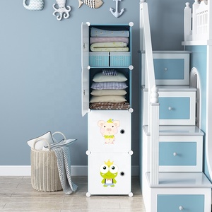 זול נייד ארון צעצועי בגדי תינוק אחסון ארון עם קריקטורה מדבקות ילדים ארון פלסטיק - Product Image 6