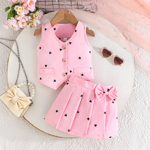 Abbigliamento per bambini modello cuore ragazza senza maniche gonna plissettata elegante fashiondue pezzi Set fabbrica all'ingrosso - Product Image 2