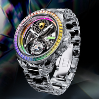 Montre automatique squelette tourbillon Bonest Gatti à lunette arc-en-ciel, boîtier transparent, verre saphir lumineux, étanche 3 ATM, modèle BG7002 – Meilleure vente