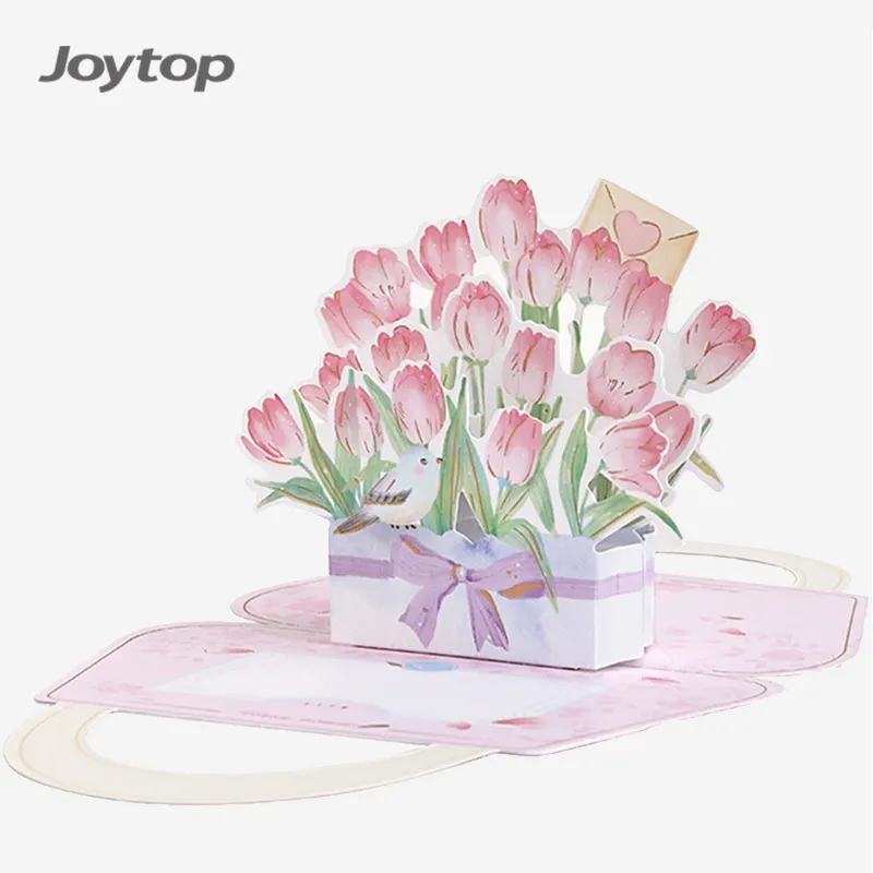 Joytop Wholesale Custom Printed Flower Design Mother's Day Holiday Gift 3D Pop Up Handbag Greeting Cards With Envelope