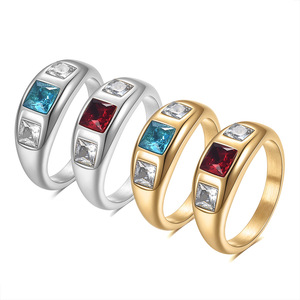 <b>Diamond</b> <b>Ring</b> 8MM Princess Cut Stainless Steel 18K Gold Plated Women's Jewelry Everyday Wear Geometric Design - Product Image 1