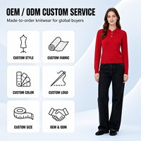 Pull en maille court à col polo pour femme, coupe ajustée, taille cintrée, manches longues, style coréen, pull de ville, rouge, pour femmes, ODM