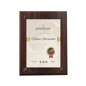 Wholesale Honor Document Photo Frame Crystal License Acrylic Imitation walnut wood Boards Rectangular Frame Award Plaque Frame