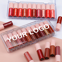 Lot de 10 gloss à lèvres liquides étanches avec logo personnalisé Vendeur Nude Glossy Vegan Matte Private Label Mini Lip Gloss Set