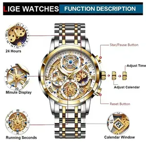 Top Brand Herren uhr LIGE 8973 Mode Luxus Quarzuhr Relojes De Cuarzo Edelstahl Goldene Armbanduhr für erfolgreiche Männer - Product Image 6