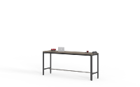 Table haute avec plateau en bois et structure métallique, idéale pour les espaces de repose ou les bureaux.