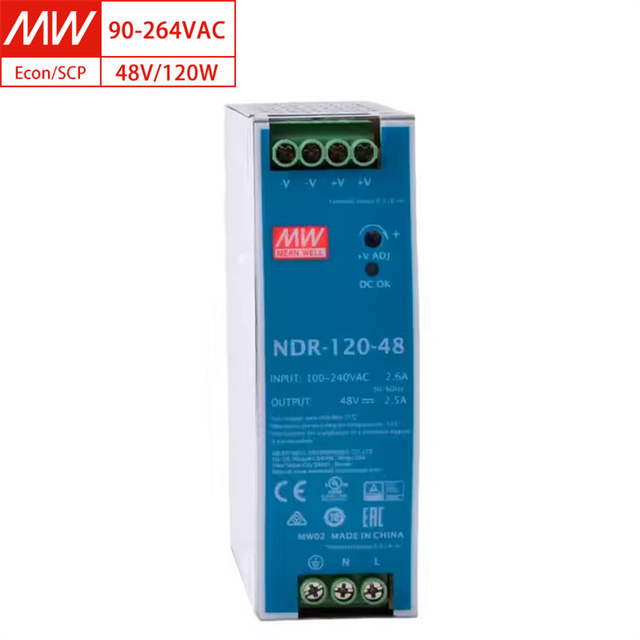 MEAN WELL NDR-120-48 DIN Rail Power Supply 48V 2.5A 120W Industrial PSU AC-DC Converter Single Output 90-264VAC Input
