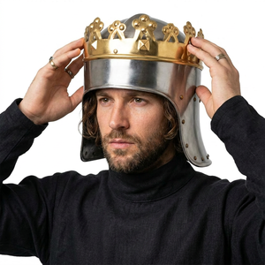 CHk Armor King Richard Crown Helmet | Vintage Medieval Monarch Knight Lionheart Handmade Silver Metal Polished Christmas <b>Easter</b> - Product Image 1