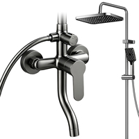 Ensemble de douche chaud et froid gris anthracite avec pommeau pluie, douchette à main et bec de baignoire, trois fonctions, barre coulissante, vente directe usine, OEM ODM