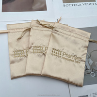 Sac d'emballage en satin or champagne de luxe personnalisé, emballage cadeau, pochette à cordon avec logo brodé personnalisé