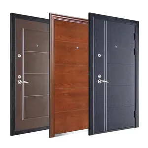 Customized Steel Door Used Exterior For Houses Security Entrance Doors Wooden Texture