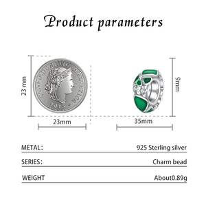 S925 Sterling Silver Green Enamel Geometric Spacer Bead Charm with CZ Zircon Fit 3MM <b>Snake</b> <b>Chain</b> <b>Bracelet</b> DIY Women Jewelry Gift - Product Image 2