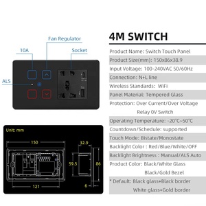 Interruptor de Pared Inteligente Tuya WIFI Estándar de India de 2 Metros, Interruptor Combinado con Regulador de Luz y Ventilador, Compatible con <span class=keywords><strong>Alexa</strong></span> y el Asistente de Google - Product Image 3