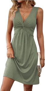 Abito Estivo Elegante Casual da Donna, <span class=keywords><strong>Taglie</strong></span> <span class=keywords><strong>Forti</strong></span>, in <span class=keywords><strong>Viscosa</strong></span>, Tinta Unita, con Scollo a V e Senza Maniche, Stile Naturale - Vendita all'Ingrosso - Product Image 3