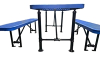 Ensemble table et chaises pliantes rectangulaires bleues OEM 72 pouces, table de pique-nique et deux bancs pour le camping en plein air, métal expansé