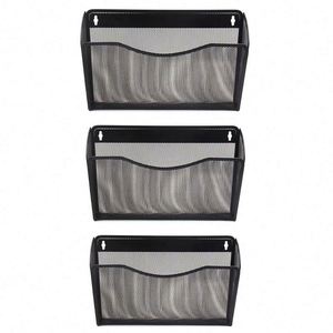 Wall Mounted Detachable 3 Tiers Hanging <b>File</b> Organizer Metal Mesh Magazine <b>Document</b> Holder With Screws - Product Image 1
