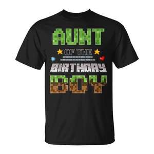 T-shirt Aunt Of The Birthday Boy Pixel pour les fans de jeux vidéo, idéal pour les fêtes d'anniversaire - Product Image 1